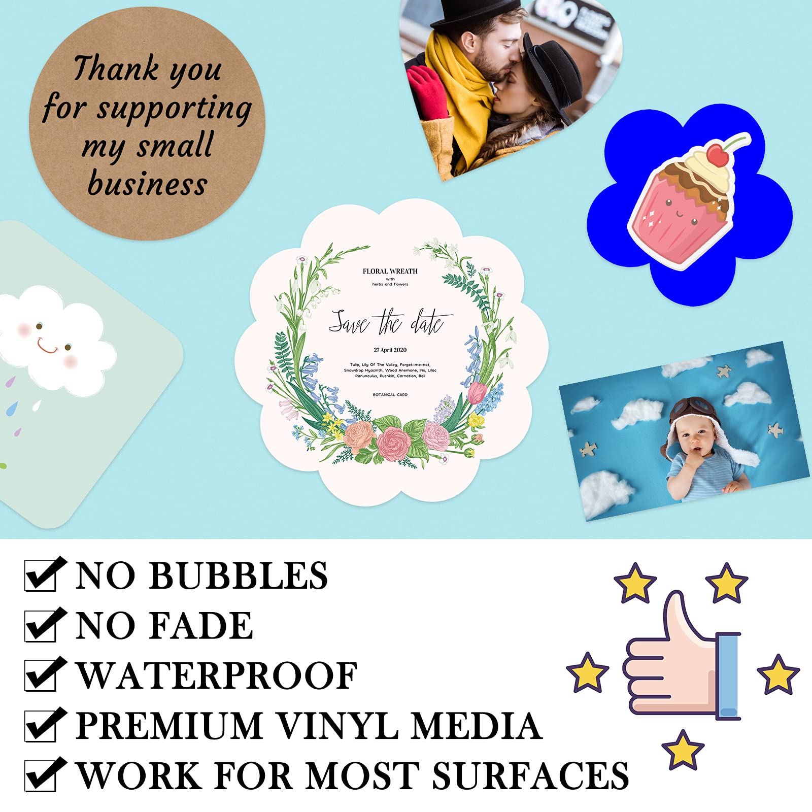 Custom Business Logo Stickers - Personalized Name & Photo Decals - Vinyl Labels for Wedding, Birthday, Party Favors (Flower Design, 2.5