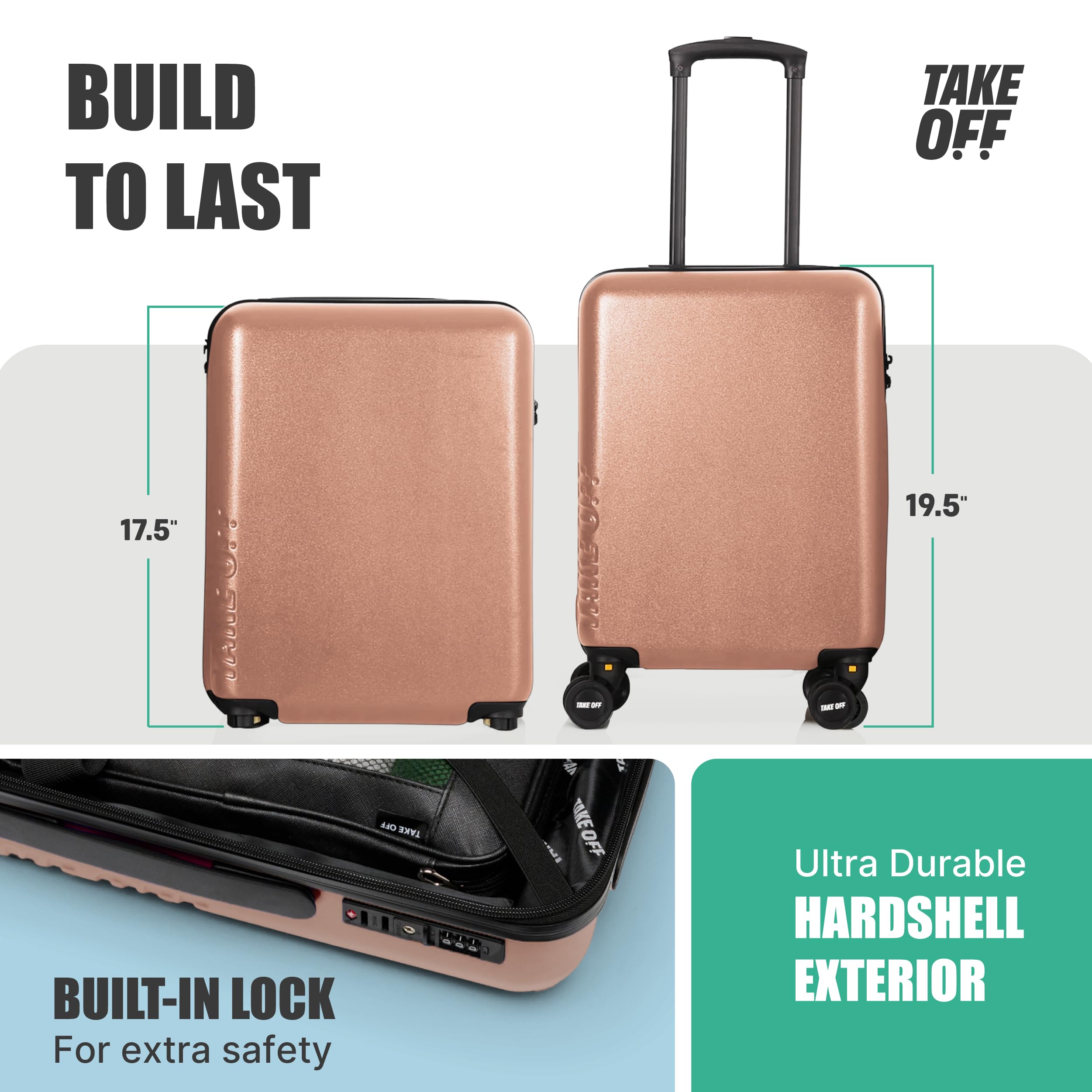 Take OFF Luggage Personal Item Suitcase 3.0 EXP - Rose | Carry-On Approved Underseat Travel Bag for Airlines | Perfect for Business Trips & Weekend Getaways