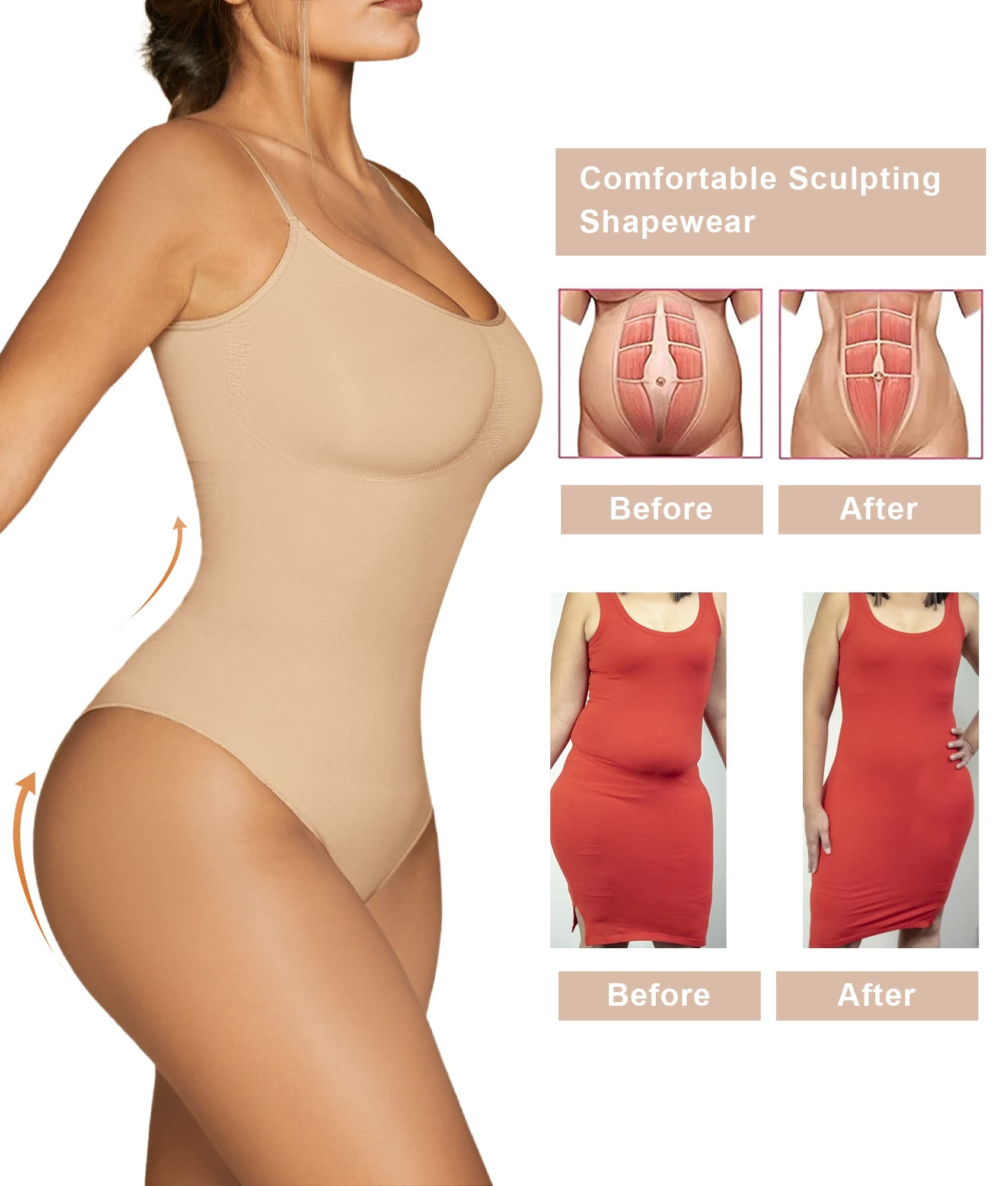 SHAPERX Women's Shapewear Bodysuit - Tummy Control & Waist Trainer for Women, Seamless Sculpting Body Shaper with Snatched Waist Effect - Perfect for Dresses, Workout & Everyday Wear
