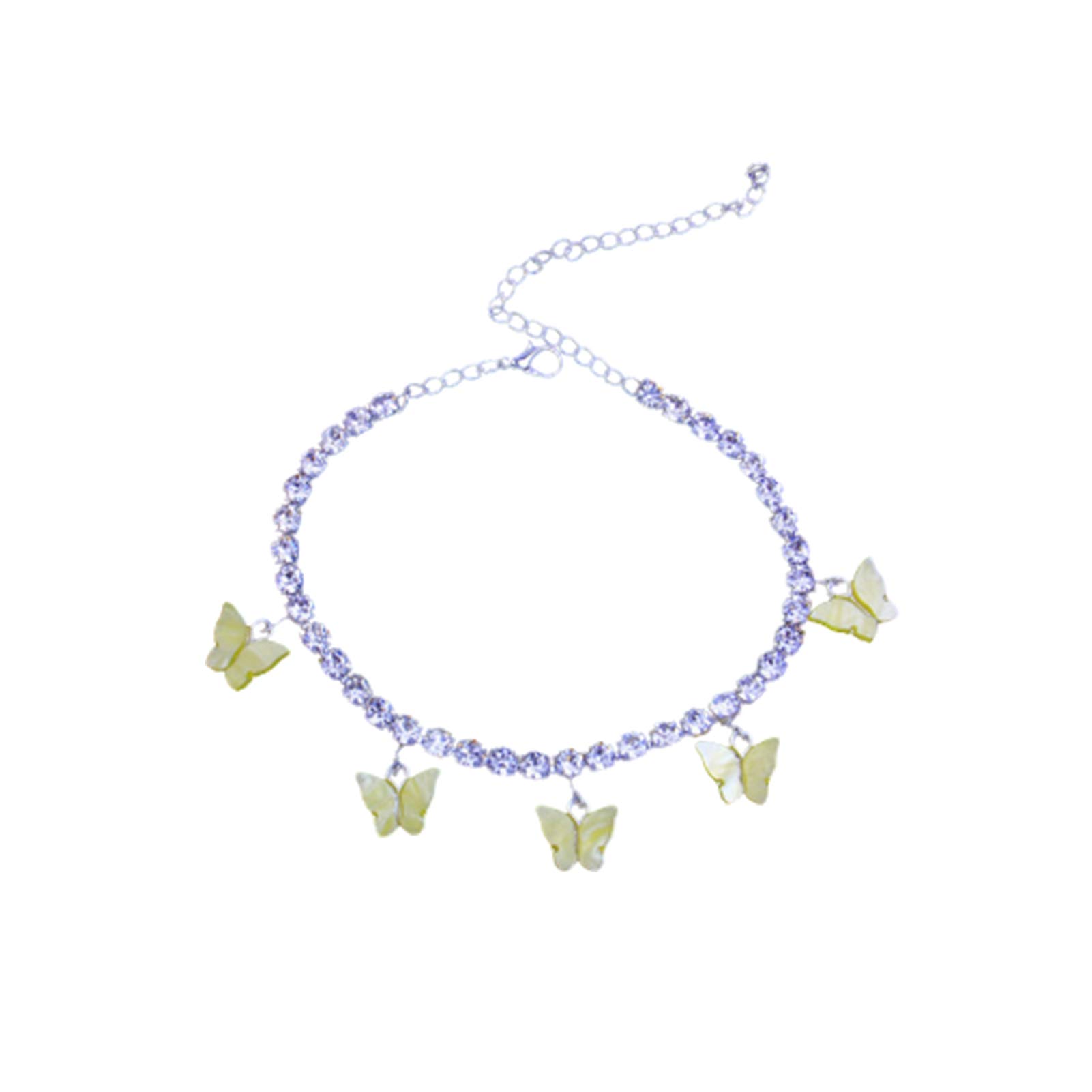 Sparkling Rhinestone Butterfly Ankle Bracelet with Chain Pendant - Elegant Foot Jewelry for Parties, Weddings & Boho Fashion
