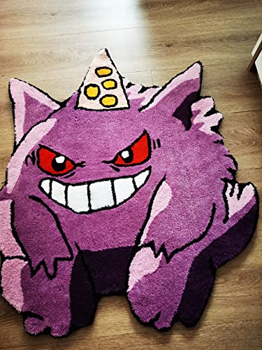 Handmade Gengar Rug - Custom Anime Tufted Carpet for Bedroom Decor & Gaming Room Accessories | Soft Plush Rug for Pokemon Fans & Anime Lovers