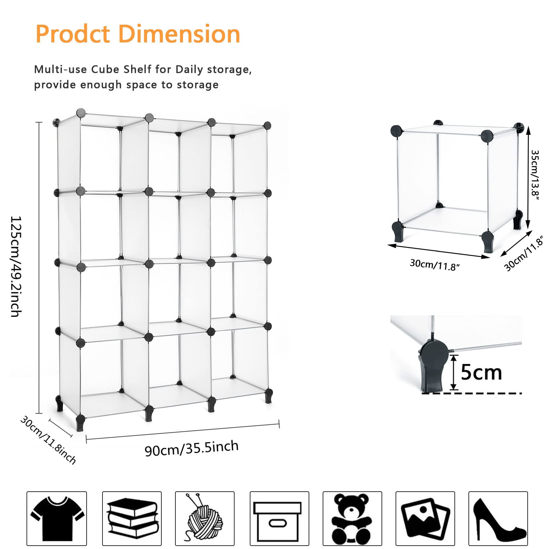 12-Cube Storage Organizer - DIY Bookshelf & Closet Shelves for Home & Bedroom Organization