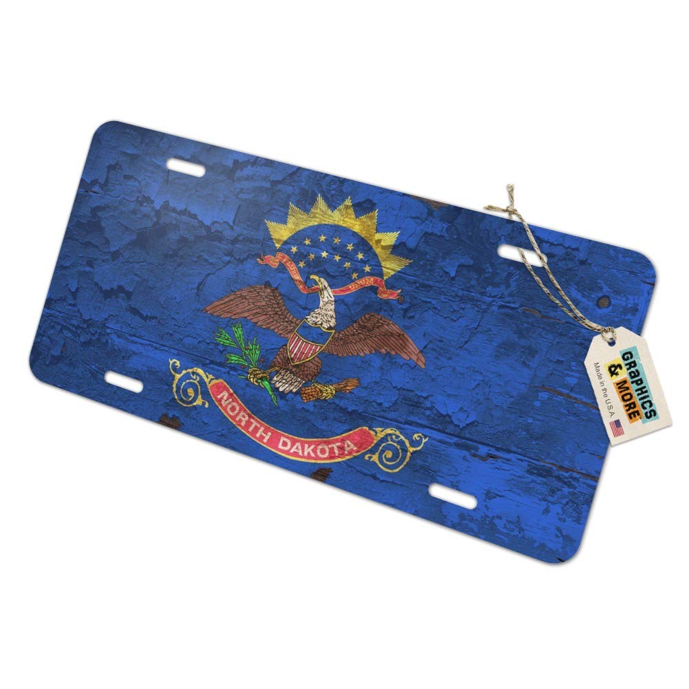 Vintage Rustic North Dakota State Flag Distressed Metal Vanity Tag License Plate - USA Novelty Car Accessory for Home, Office & Garage Decor