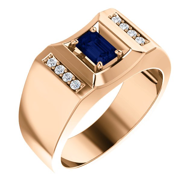 14K Gold Men's Sapphire & Diamond Ring - 3/4 CT Sapphire & 0.12 CTW Diamond Accent - Elegant Wedding Band, Anniversary Gift for Him, Perfect for Engagements & Special Occasions