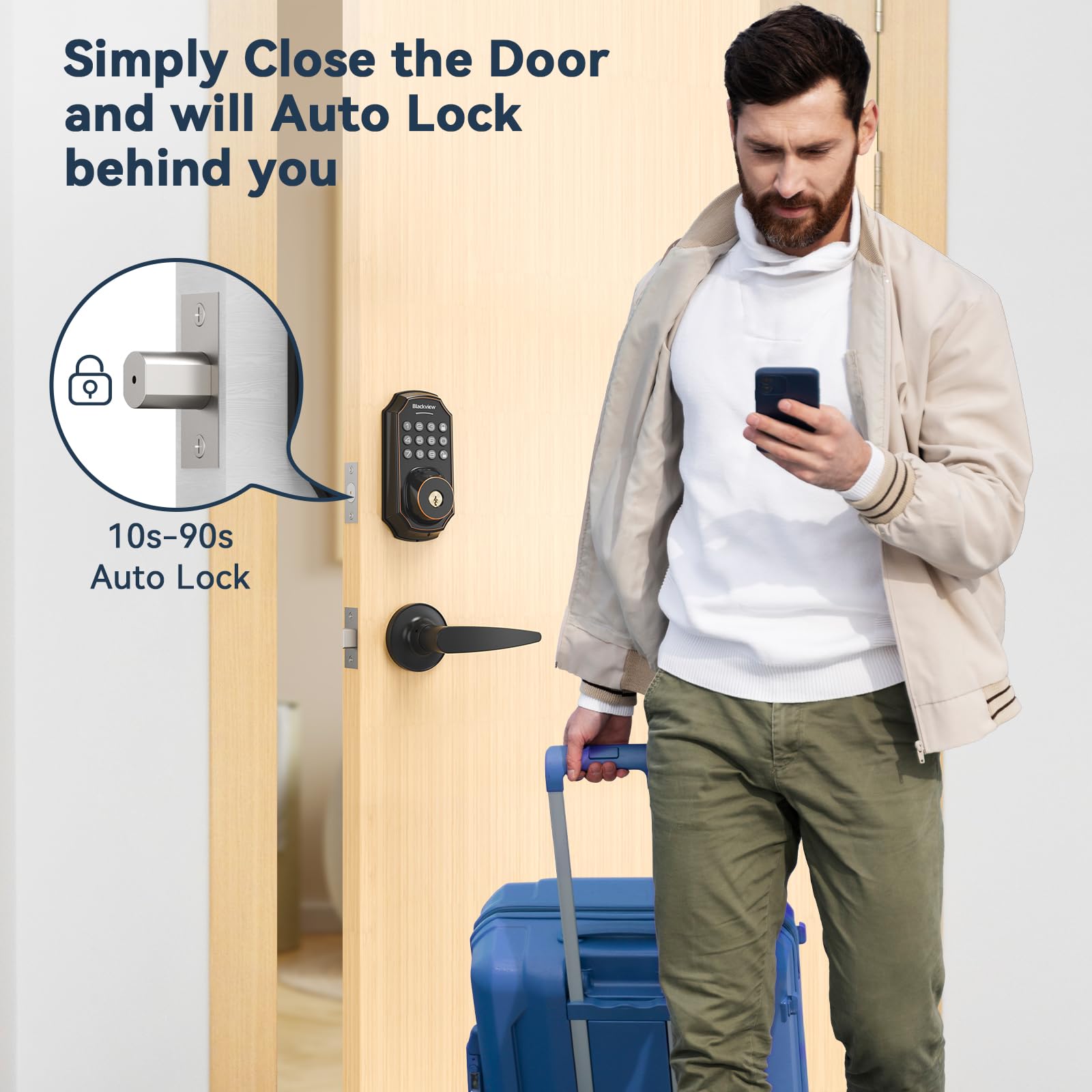 Smart Keyless Entry Door Lock - Fingerprint & Bluetooth Deadbolt with Lever Handle, App Control, Auto Lock & One-Time Code - Zinc Alloy Front Door Security for Homes & Apartments | Ideal for Modern Smart Homes & Vacation Rentals