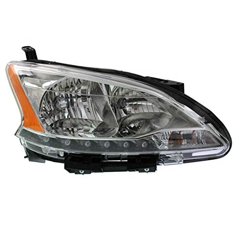 Nissan Sentra 2013-2015 LED Accent Light Halogen Headlight Assembly - Right Passenger Side Replacement with Bulbs | Perfect for Night Driving & Car Upgrades