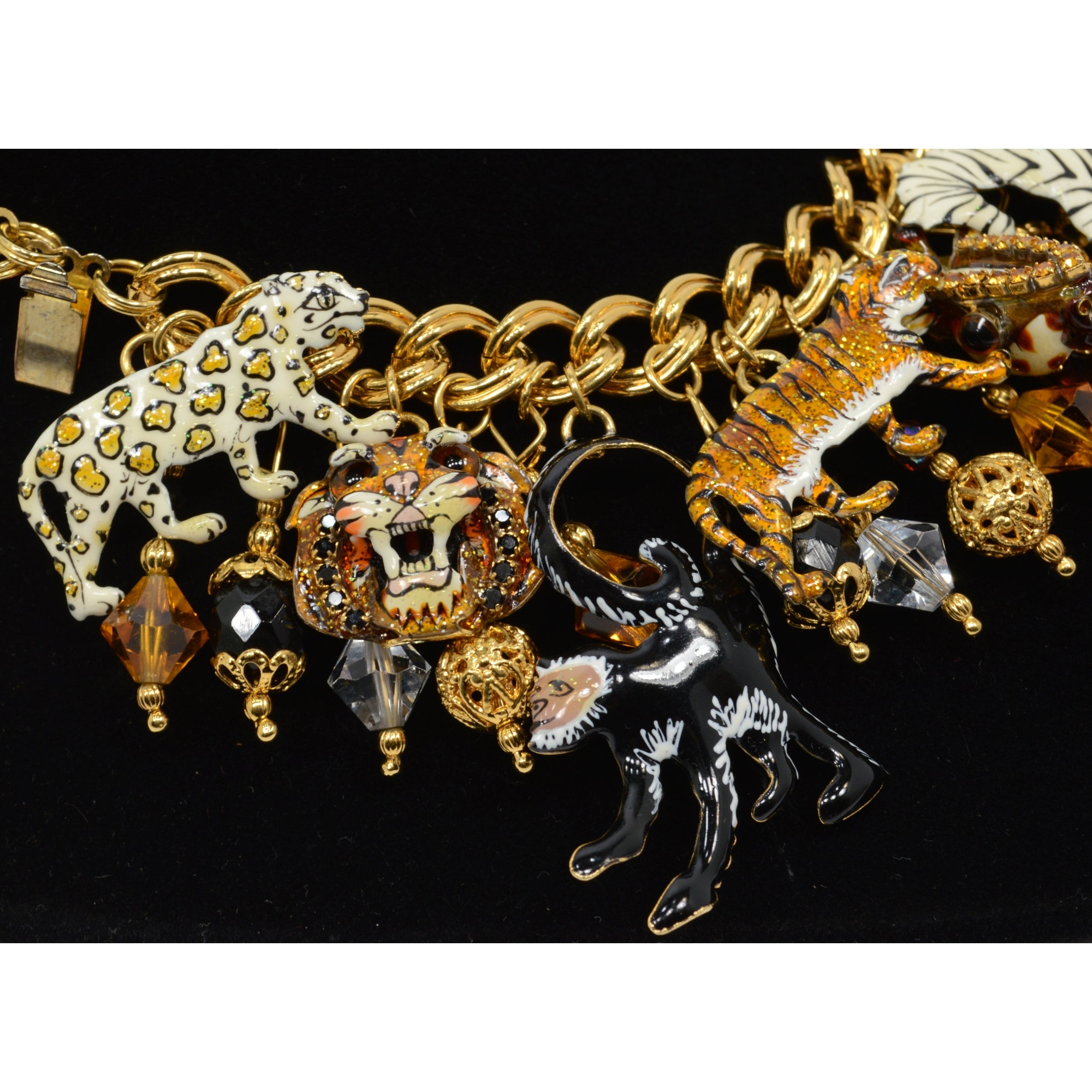 Luxury Ritz Jungle Brunch Charm Bracelet with Lion, Tiger & Monkey Charms - Perfect for Women's Fashion, Gift Giving & Special Occasions