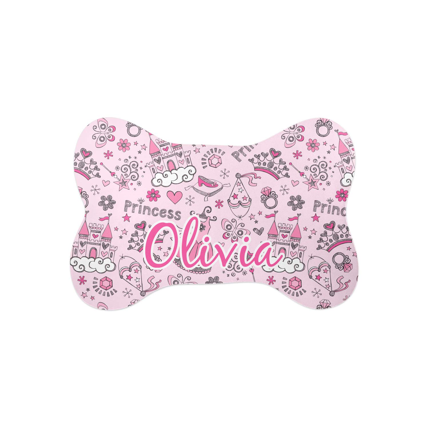 Custom Personalized Princess Bone-Shaped Dog Food Mat - Non-Slip Pet Feeding Mat for Small Dogs, Perfect for Puppy Bowls, Kitchen Floor Protection & Cute Home Decor
