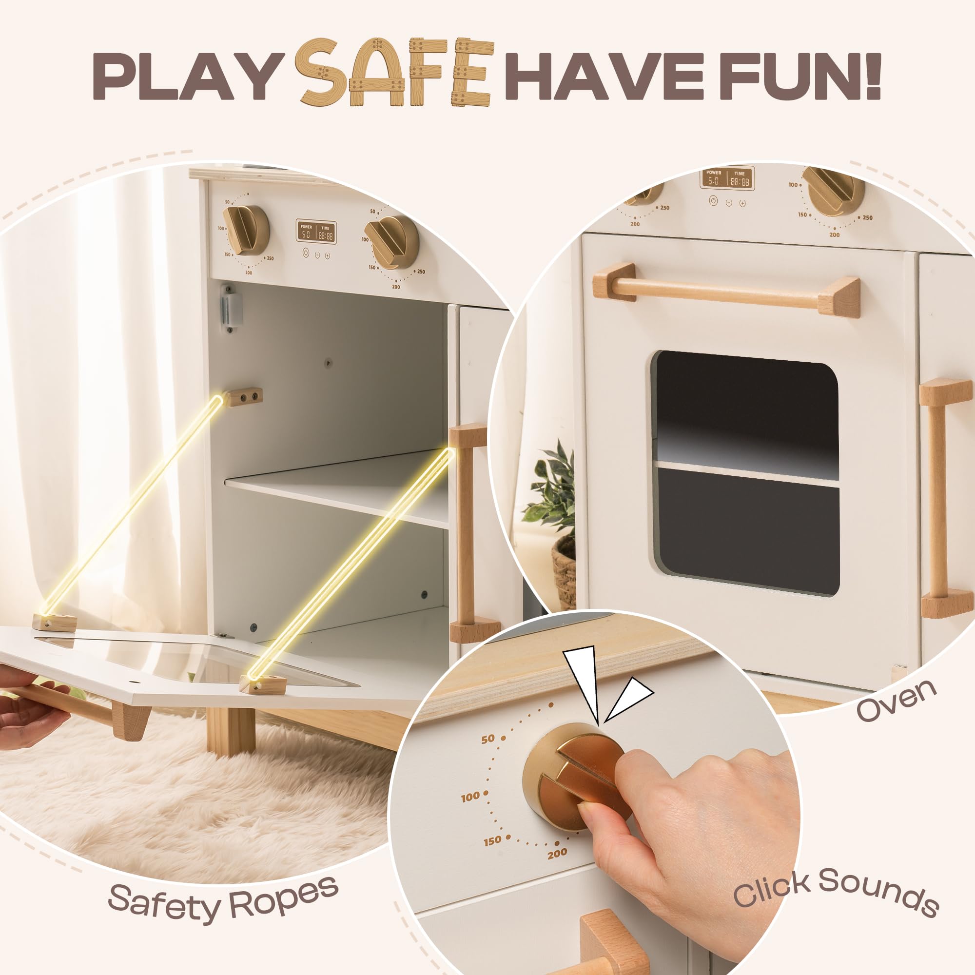 ROBOTIME Wooden Play Kitchen for Toddlers - Pretend Play Toy Kitchen with Real Lights, Sounds & Ice Cube Dispenser - Educational Gift for Kids Ages 3+ (White) | Perfect for Pretend Cooking, Role Play & Early Learning at Home or Preschool