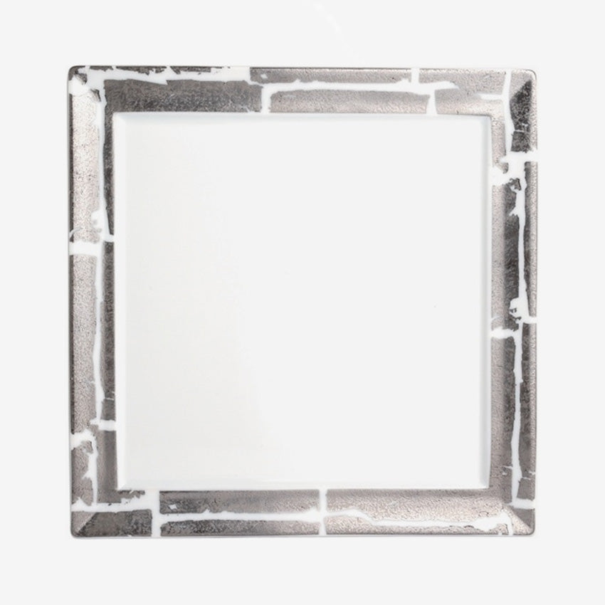 Bernardaud Feuille d'Argent Wallis Salad Plate - White & Platinum Fine China - Elegant Dinnerware for Formal Dining & Special Occasions