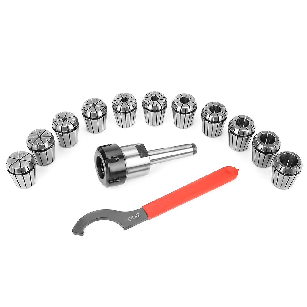 High Precision ER32 Collet Chuck Set with Box for CNC Engraving & Milling Machines - Includes MT2 Shank Holder, Wrench & Spring Collets - Perfect for Metalworking, Woodworking & Precision Machining