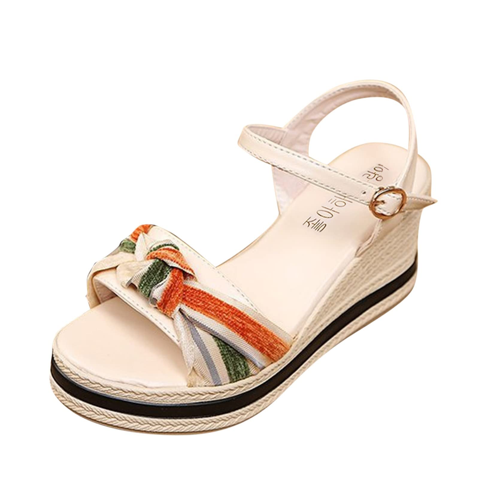 Women's Fashion Summer Sandals - Colorful Cloth Strap Wedge Heel Open Toe with Knot Buckle | Comfortable Casual Beach Shoes for Women | Perfect for Vacation, Outdoor Walking and Summer Outfits