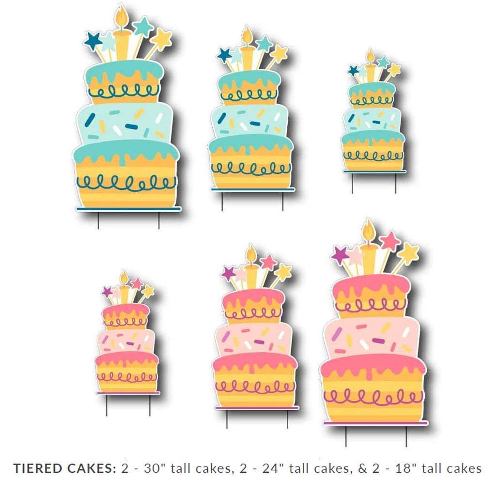 VictoryStore Tiered Birthday Cake Yard Decorations Set of 6 with Stakes - American Made Outdoor Party Decor for Birthdays, Anniversaries & Special Events