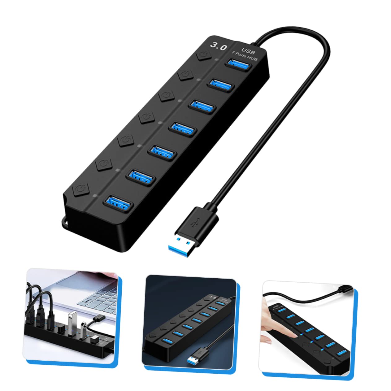 Jojofuny 7-Port USB Hub Expander - High-Speed USB 3.0 Splitter for Laptop, PC, Mac - Extra USB Ports Adapter for Charging, Data Transfer, Keyboard, Mouse & External Devices - Compact ABS Design for Home & Office Use