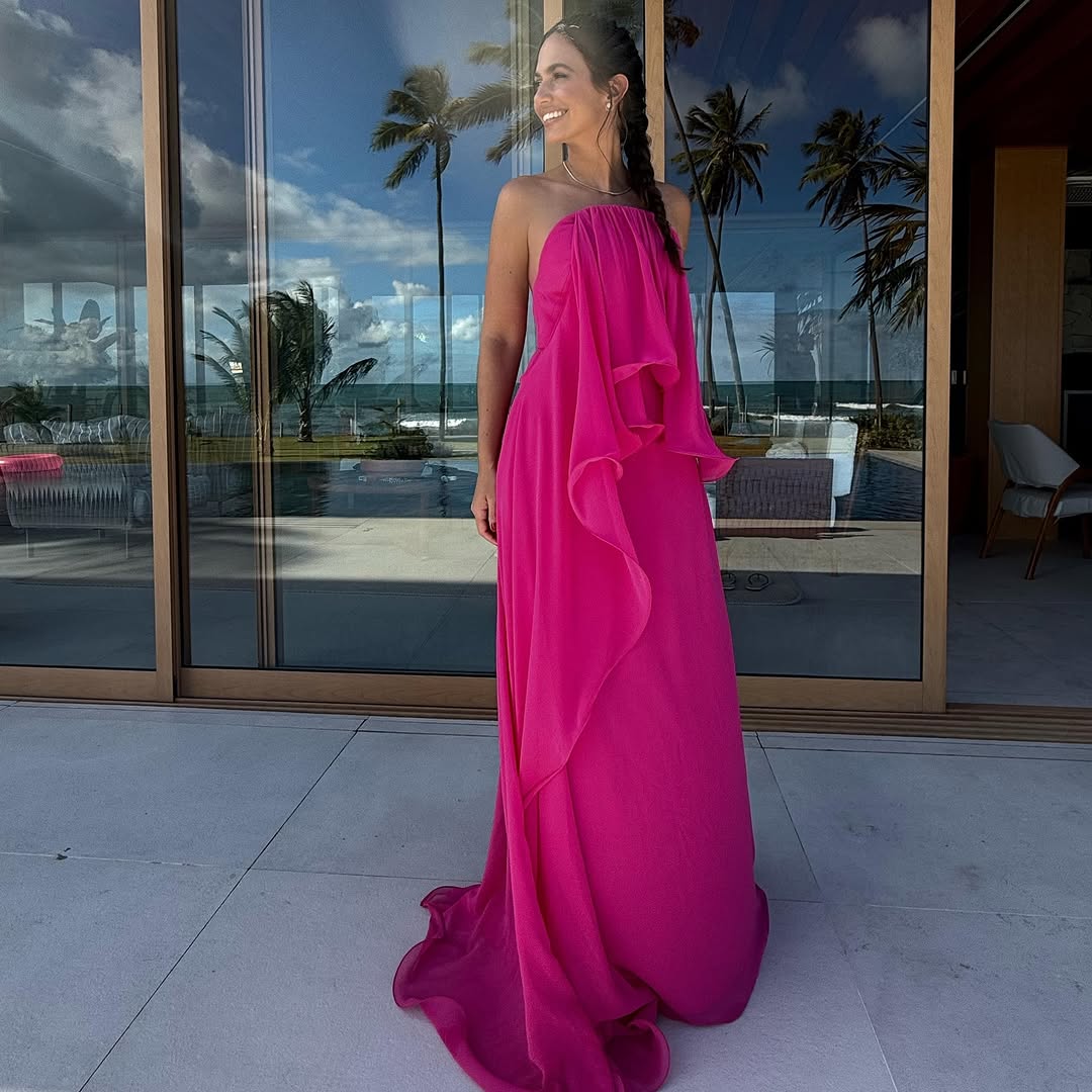 Elegant Hot Pink Ruffle Long Prom Dress - Chiffon Formal Gown for Evening Parties, Homecoming, and Special Occasions | Style J5562