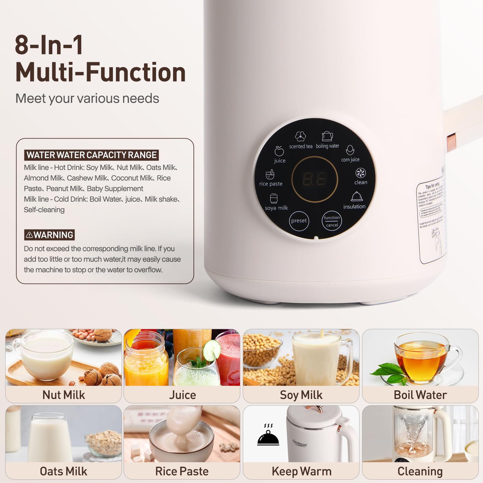 35oz 8-in-1 Automatic Nut Milk Maker Machine - Homemade Almond, Oat, Coconut & Soy Milk Maker with 10 Blades | Non-Dairy Beverage Machine with Keep Warm & Auto-Clean | Perfect for Vegan, Paleo & Plant-Based Diets at Home