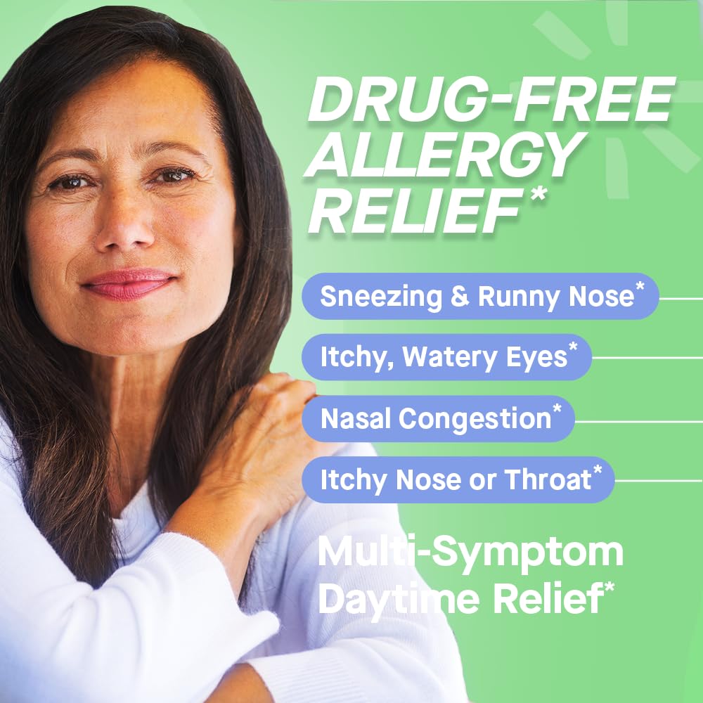 Genexa Allergy Relief Chewable Tablets - Organic Acai Berry Flavor | Drug-Free, Non-Drowsy Homeopathic Remedy for Adults | 60 Count | Natural Allergy & Congestion Support for Seasonal Allergies, Dust & Pet Allergies | Perfect for Home, Office & Travel Use