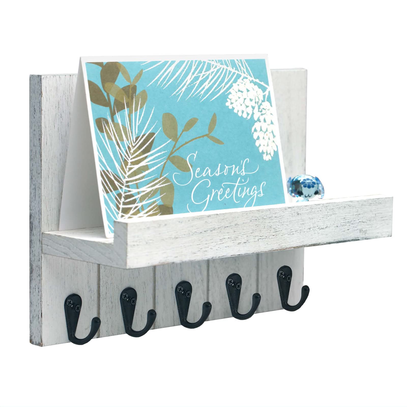 Stylish White Wooden Wall Key Holder with Hooks - Organize Keys, Mail & Essentials - Perfect for Entryway, Hallway & Home Decor