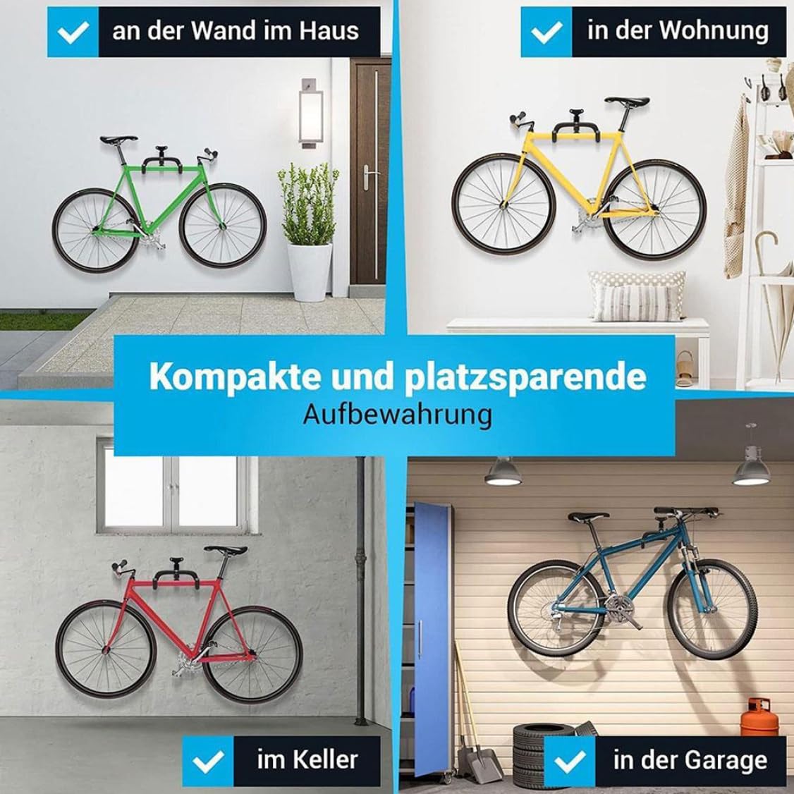 Heavy Duty Bike Wall Mount Hanger - Horizontal Bike Rack Holder for Cycling Storage (Supports up to 30kg/66lbs) - Perfect for Garage, Apartment & Indoor Bike Organization