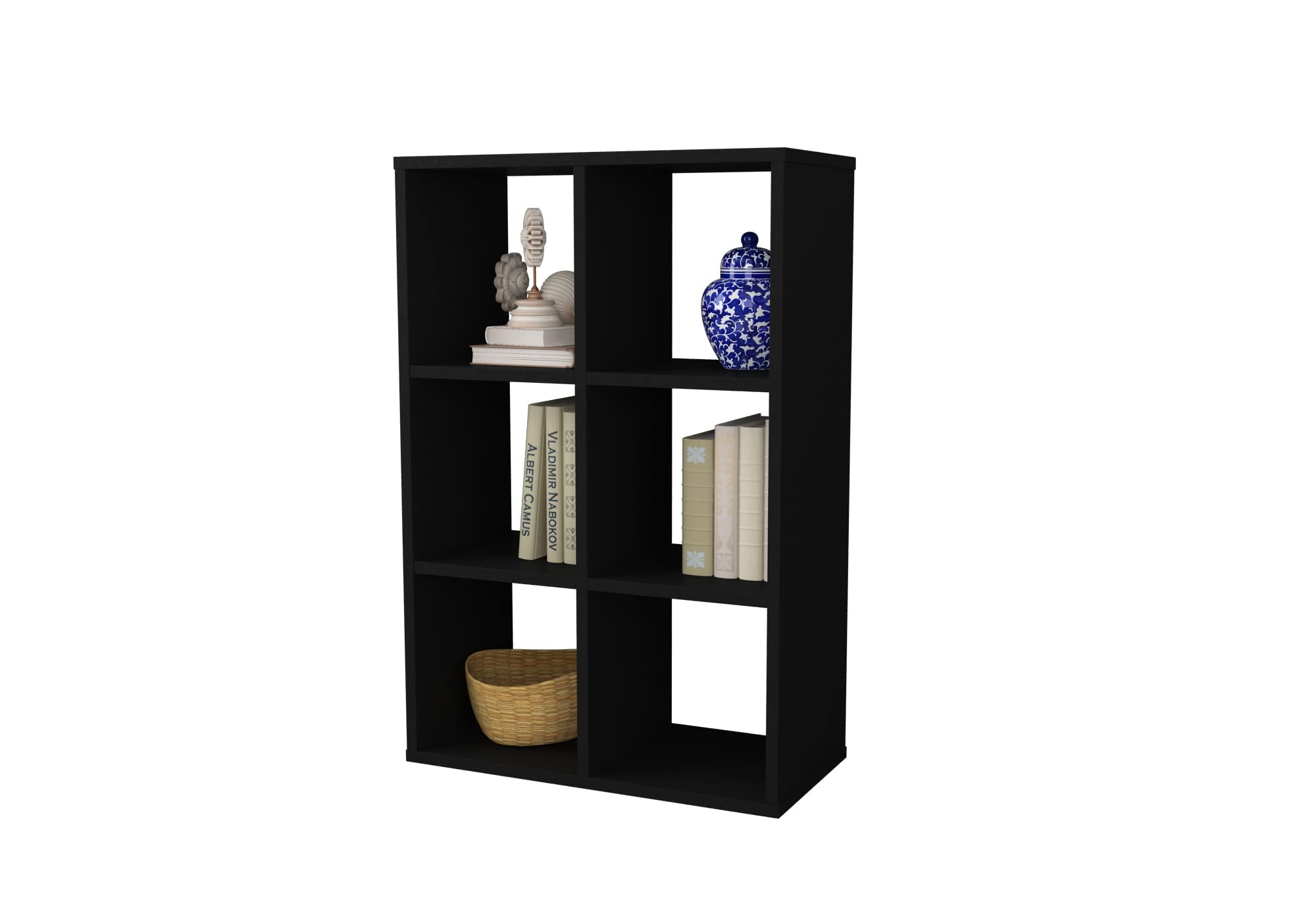 Modern Cube Bookcase - Stylish Wood Storage Organizer with Sturdy Shelving, 35