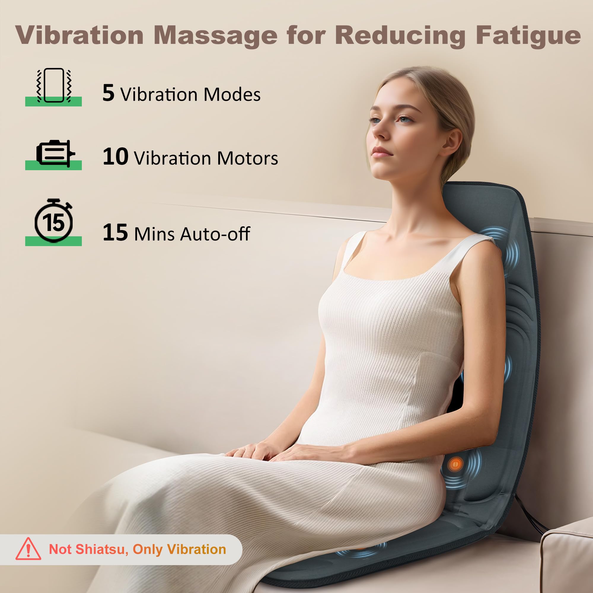 Vibration Back Massager with Heat - 10 Vibration Motors & 2 Heating Levels Massage Chair Pad for Recliner, Office Chair, Sofa - Perfect for Home, Office & Car Use - Great Gift for Mom, Dad, Women & Men