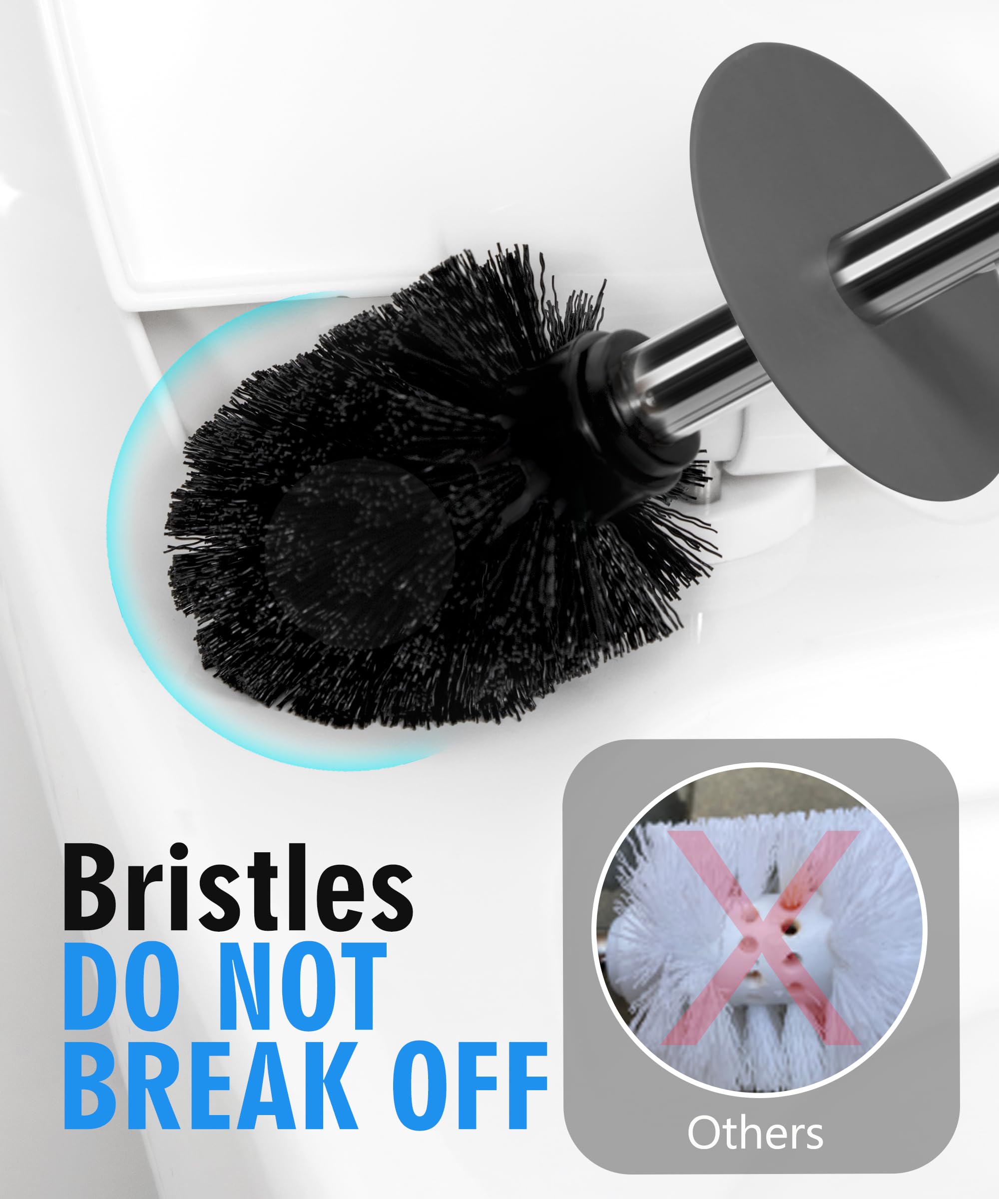 Gray Ceramic Toilet Brush Set with Holder - Stainless Steel Handle for Deep Cleaning - Bathroom Essentials