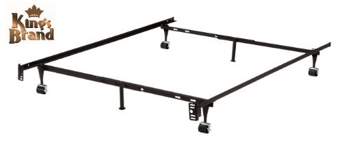 Heavy Duty 6-Leg Adjustable Metal Bed Frame for Queen, Full, Full XL, Twin & Twin XL - Rug Rollers & Locking Wheels - Sturdy Support for Home, Dorm, Guest Room or RV Use