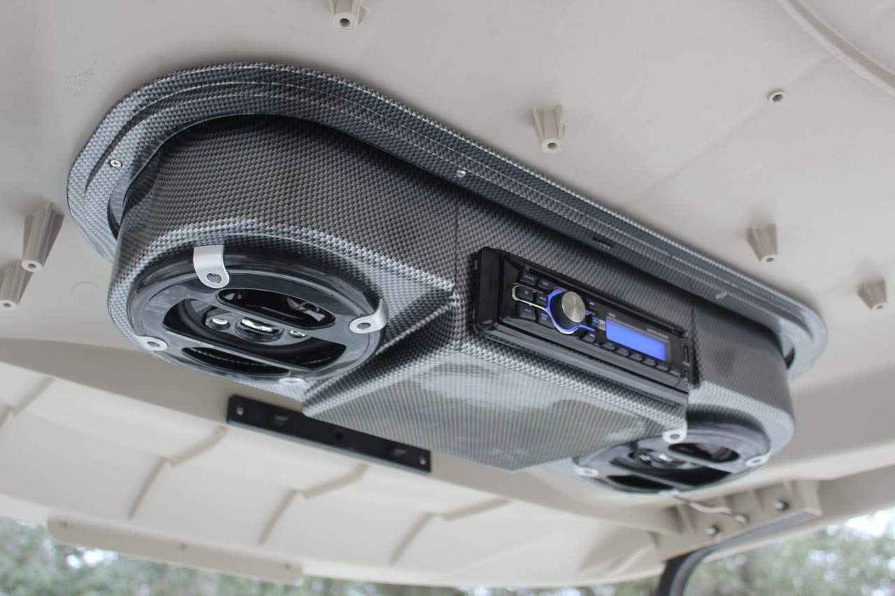 Universal Golf Cart Overhead Radio Console - Carbon Fiber Finish | Compatible with EZGO & Club Car | Weatherproof Design for Outdoor Golfing & Camping