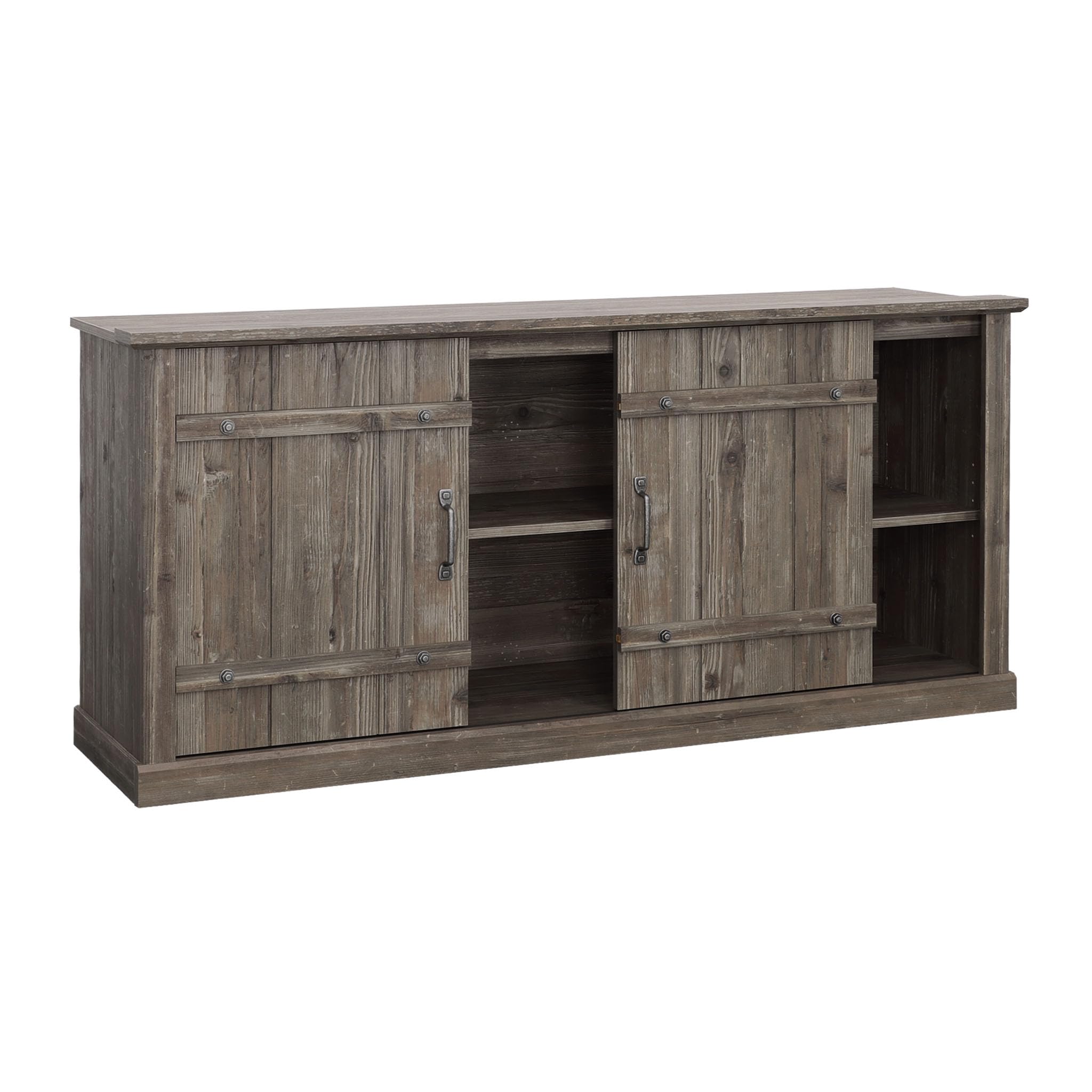 Sauder Entertainment Credenza TV Stand with Storage - Pebble Pine Finish for Living Room, Bedroom, or Home Theater