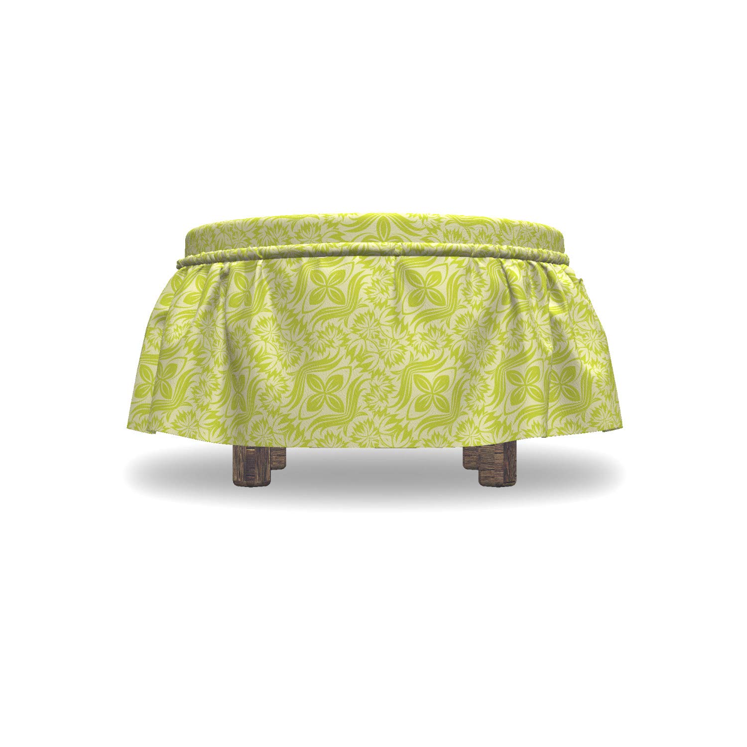 Ambesonne 2-Piece Ottoman Slipcover Set - Flourishing Flowers & Leaves Design, Ruffle Skirt for Square/Round Footstools, Apple & Pale Green Home Decor | Perfect for Living Room, Bedroom & Nursery Accent