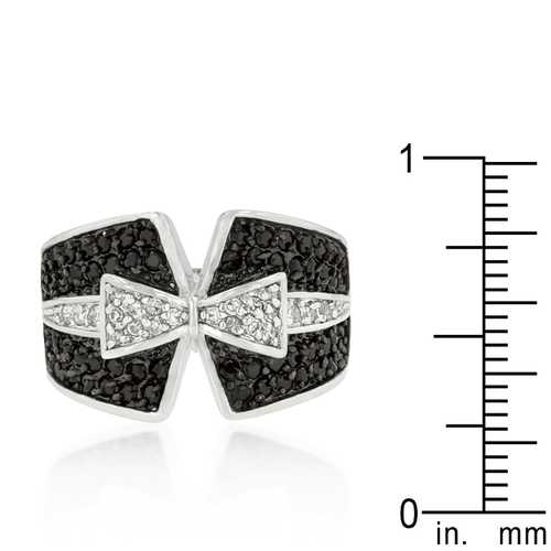 Elegant Jet Black & Clear Cubic Zirconia Bow Tie Ring for Women - Perfect for Weddings, Prom, Anniversary Gifts & Special Occasions