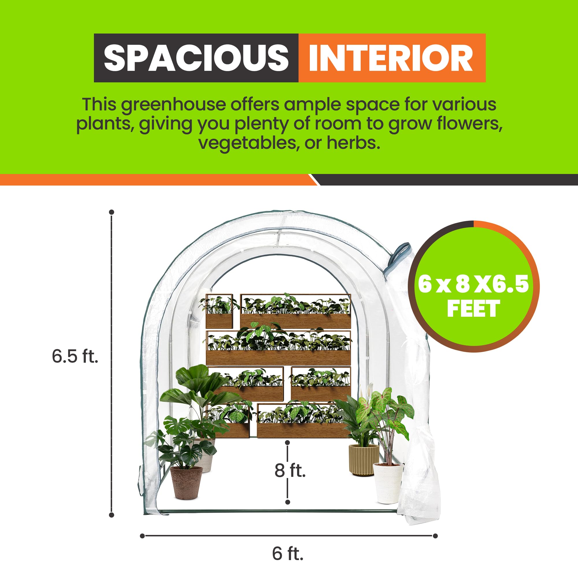 6' X 8' Greenhouse for Plants & Flowers - Indoor/Outdoor Portable Large Plant Cover - Perfect for Gardening Enthusiasts & Beginners - Ideal for Home Gardens, Balconies, and Backyards
