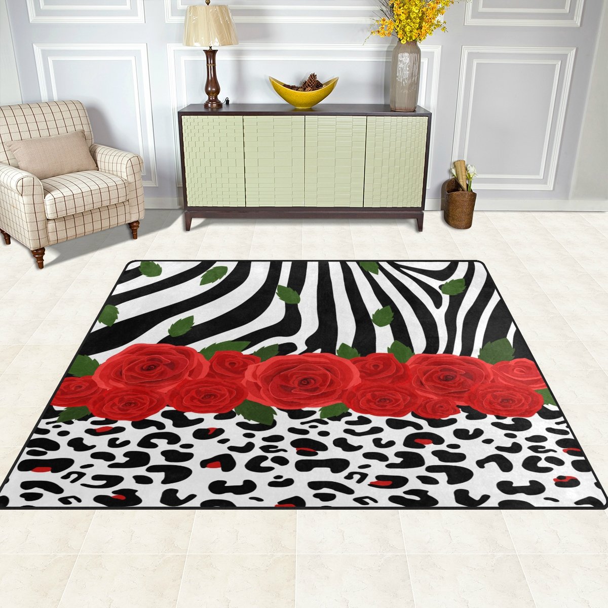 ALAZA Red Flower Animal Zebra Print Area Rug 5'3