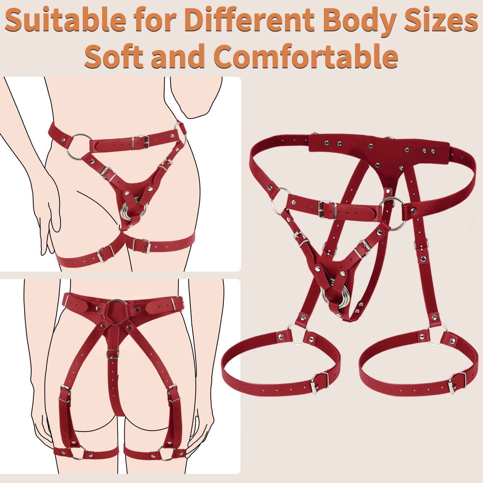 Adjustable Strap-On Harness for Women & Couples - Pegging Dildo with Detachable 3-Size Metal O-Rings & Thigh Cuffs - Wearable Bondage Gear for Lesbian, Gay, Vaginal & Anal Play - Perfect for Role Play, BDSM & Couples Intimacy