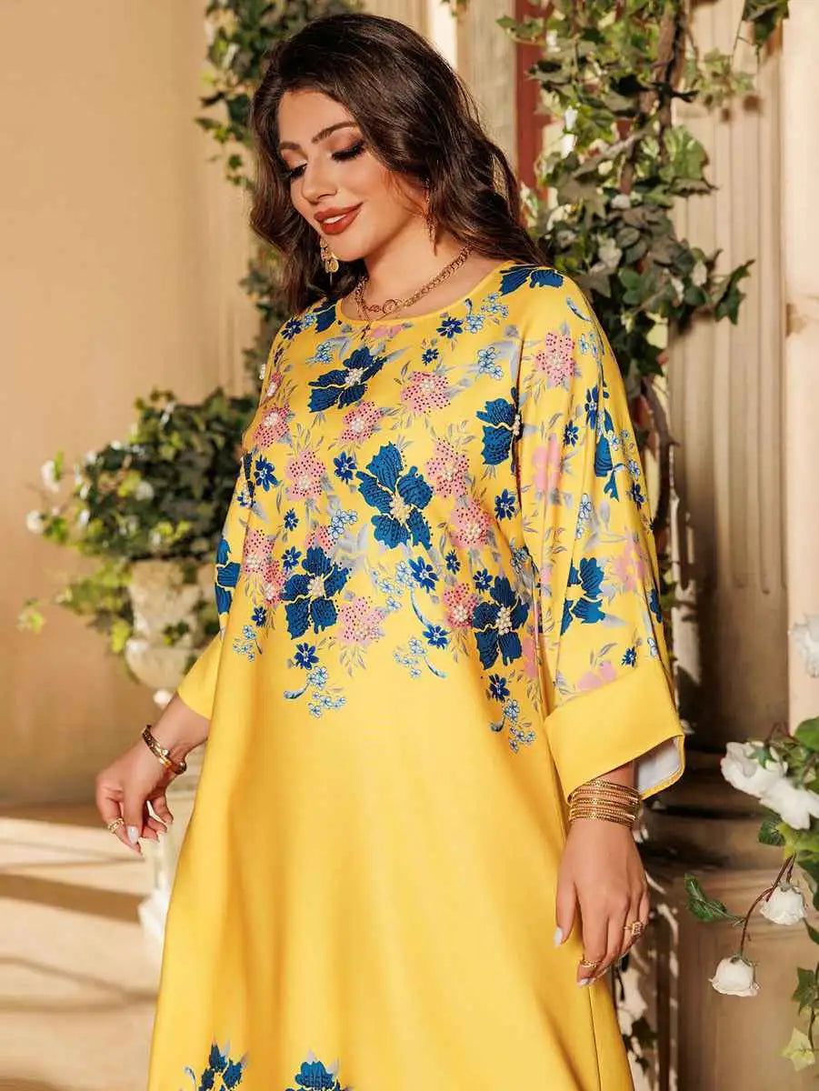 Hotfix Rhinestone Eid Caftan Dress for Women - Elegant Embellished Kaftan for Special Occasions, Parties & Festivals