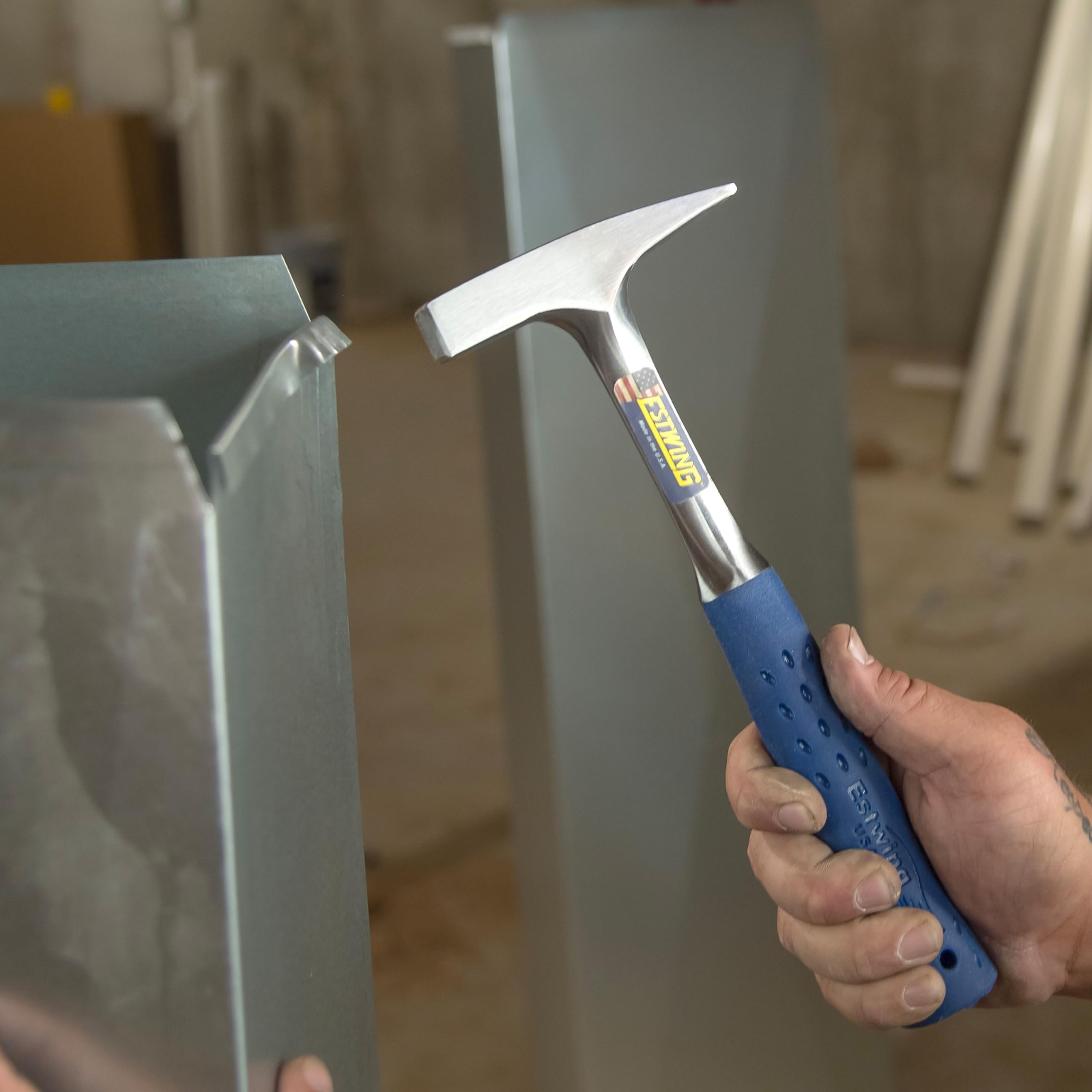 ESTWING Tinner's Hammer - 12 oz Forged Steel Sheet Metal Hammer with Shock Reduction Grip - T3-12 - Perfect for Roofing, HVAC, and Metal Fabrication Projects