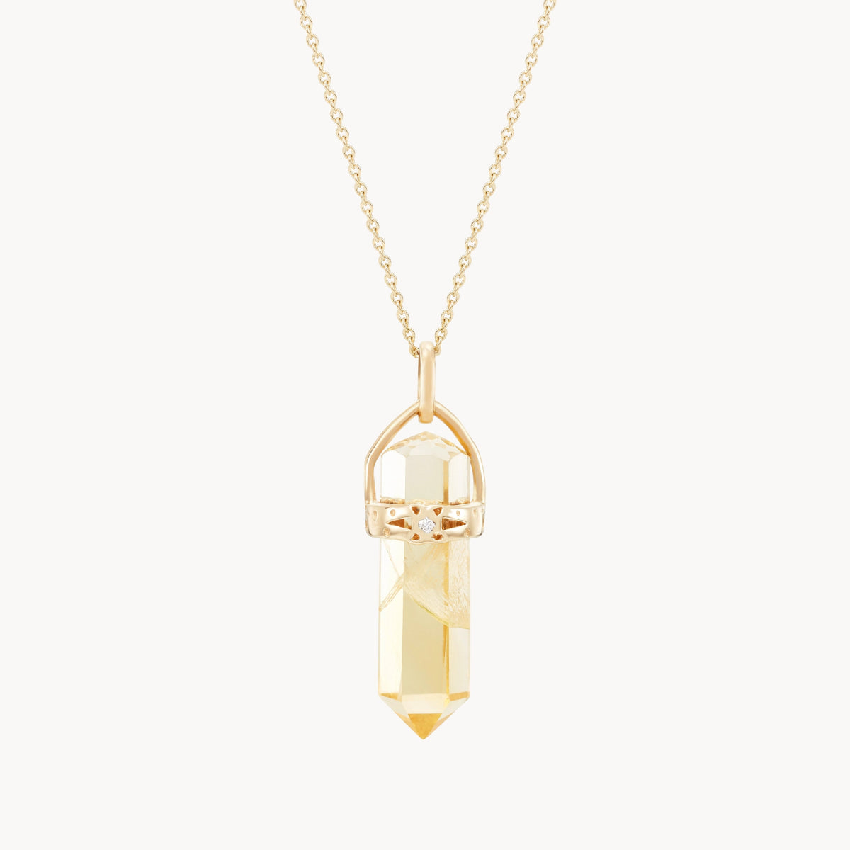 10K Yellow Gold Citrine Amulet with White Sapphire - Abundant Love Gemstone Jewelry for Women - Perfect for Gifts, Meditation & Spiritual Healing