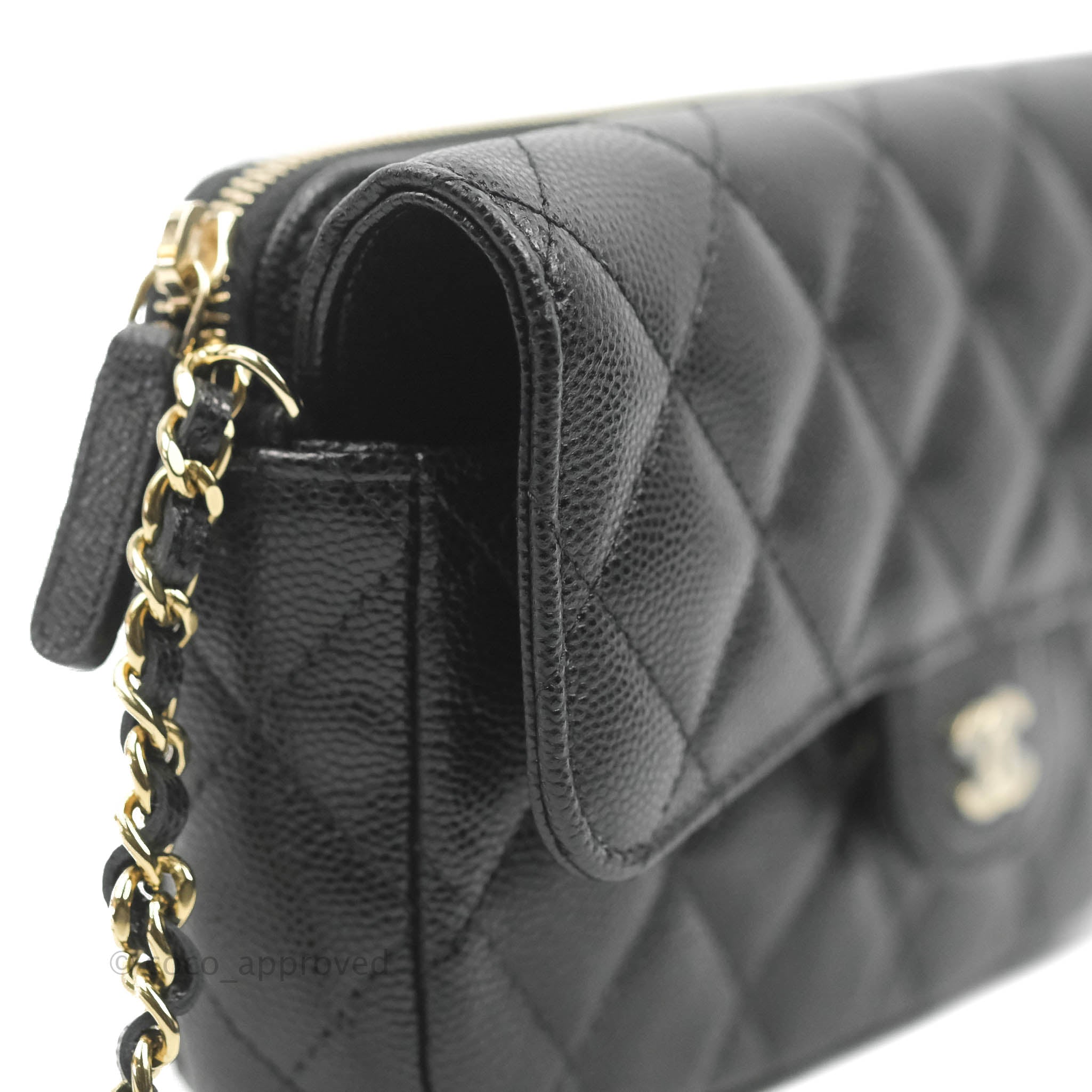 Chanel Classic Flap Phone Holder With Chain - Black Caviar Leather & Gold Hardware 22A - Luxury Phone Crossbody Bag for Women, Perfect for Parties & Daily Use