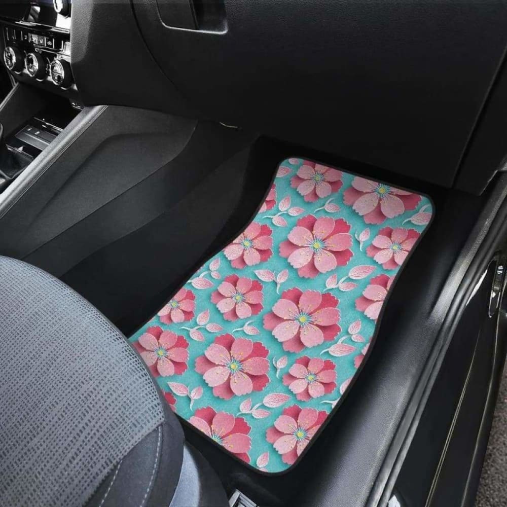 3D Sakura Cherry Blossom Car Mats - Non-Slip Front & Back Floor Mats for Cars, SUVs, Trucks - Waterproof & Durable - Perfect for Spring Decor & Japanese Style Car Interior