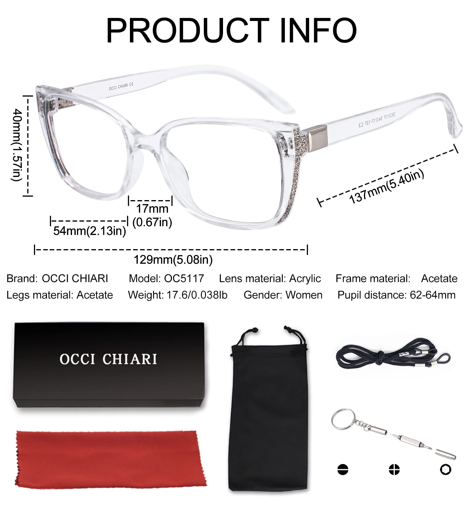 OCCI CHIARI Stylish Reading Glasses for Women & Men - Lightweight Eyeglass Frames with Spring Hinges - Perfect for Reading, Working, and Computer Use