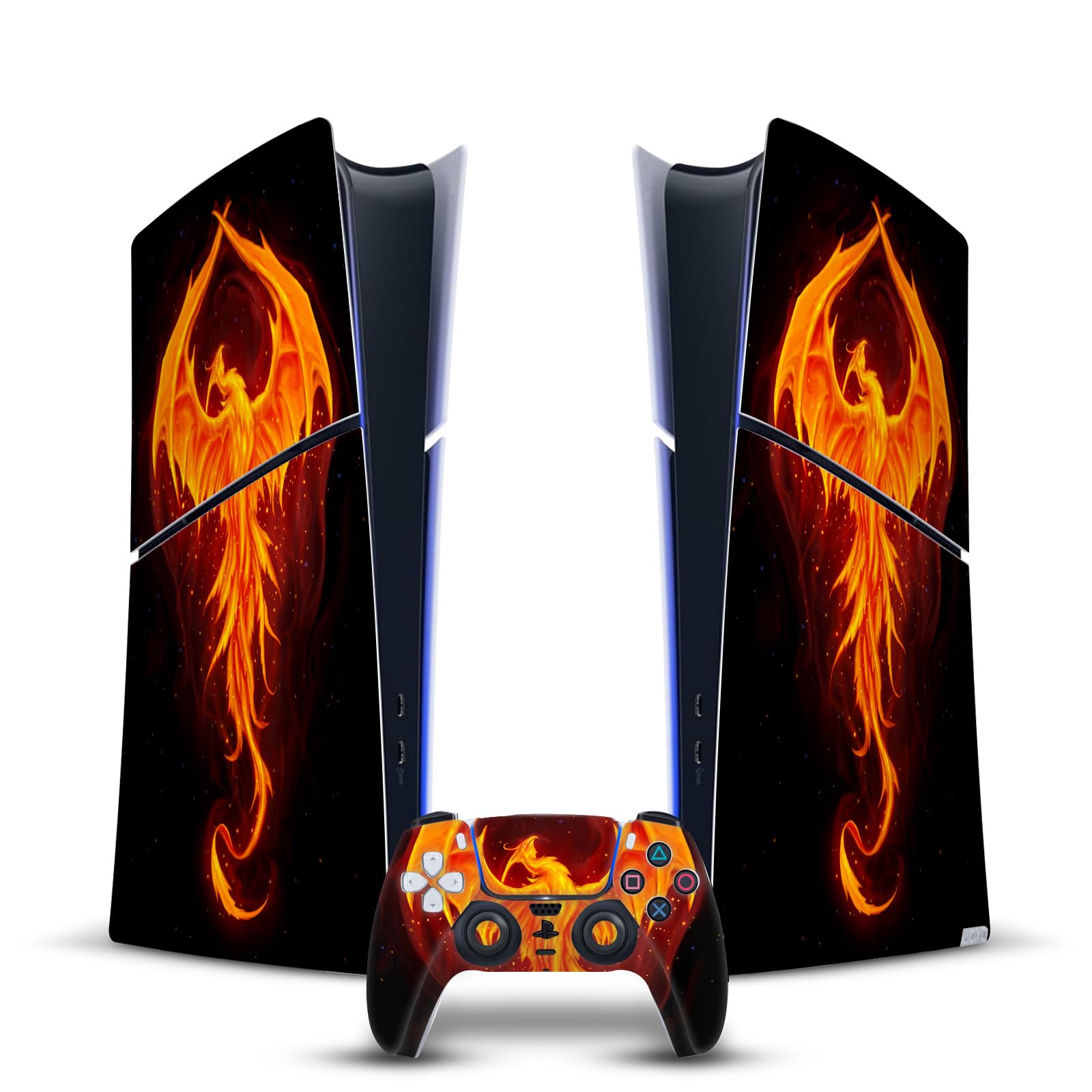 Official Christos Karapanos Phoenix Dragon Mix Art Vinyl Sticker for PS5 & DualSense Controller - Premium Gaming Skin Compatible with PlayStation 5 Slim & Digital Edition - Perfect for Gaming Setups & Console Customization