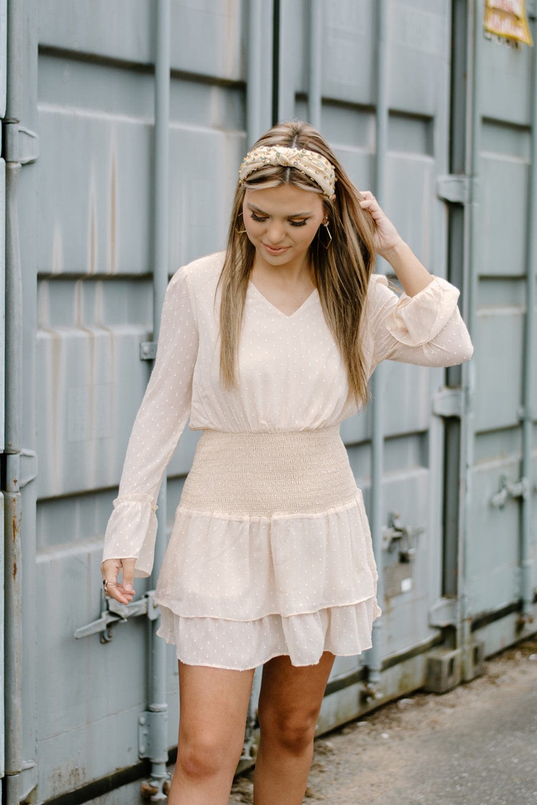 Elegant Cream Ruffle Long Sleeve Dress for Women - Vintage Floral Lace Party Dress - Perfect for Weddings, Parties, and Special Occasions