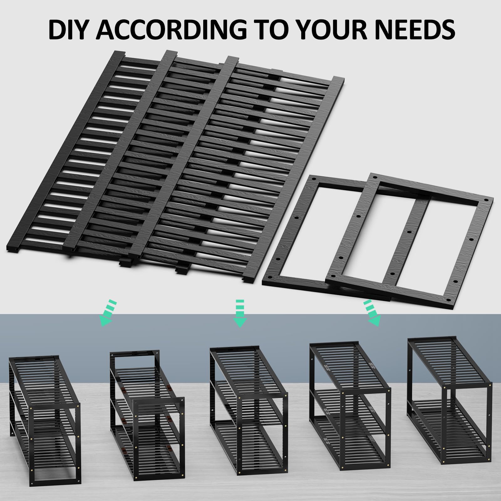 3-Tier Stackable Bamboo Shoe Rack Organizer - Holds 12-15 Pairs of Shoes for Closet, Entryway, Hallway, Bedroom & Garage - Space Saving Foldable Shoe Shelf (Black) - Perfect for Small Spaces & Shoe Storage Organization