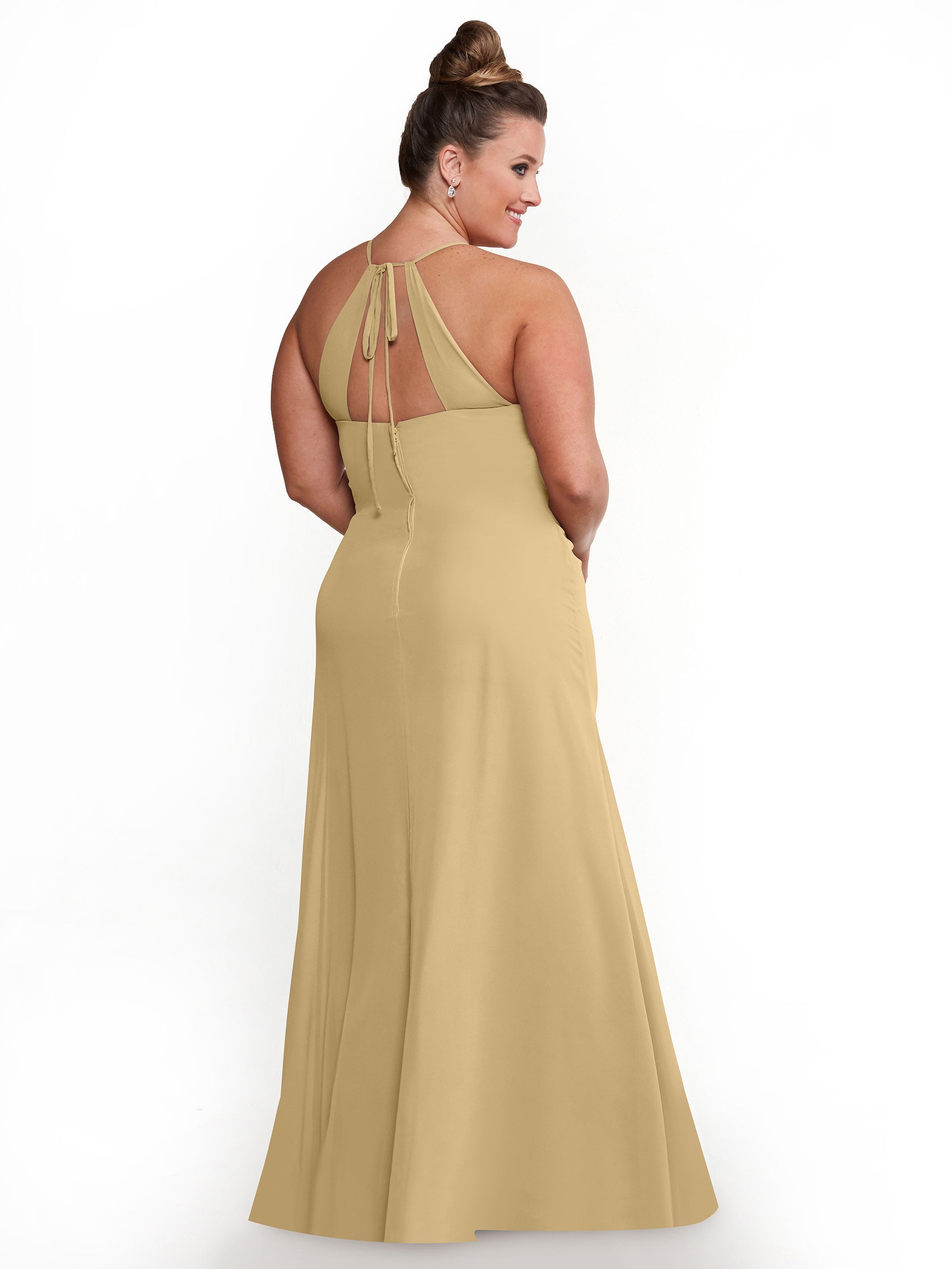 Elegant A-Line Chiffon Bridesmaid Dress with Keyhole Halter Neckline - Perfect for Weddings, Formal Events & Special Occasions