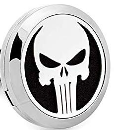 Aromapin (Punisher) 22mm Stainless Steel Essential Oil Diffuser Locket Brooch - 6 Fiber Pads & 3 Aromatherapy Oils Included | Personal Scent Jewelry for Work, Travel & Stress Relief