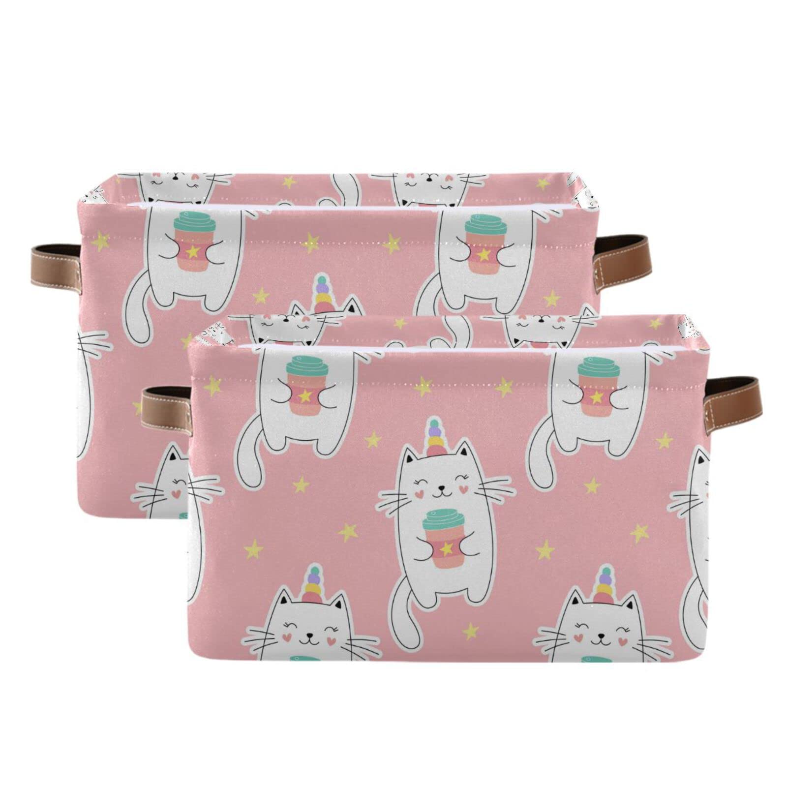 **Sweet Kitty Unicorn Collapsible Storage Basket with Handles - Large Laundry Hamper for Clothes, Toys, Blankets - Perfect for Nursery, Bedroom, Closet & Living Room Organization (1-Pack)**    *(Use Scenes: Ideal for kids' room decor, toy storage, laundry sorting, and keeping blankets & clothes neatly organized in any home space.)*