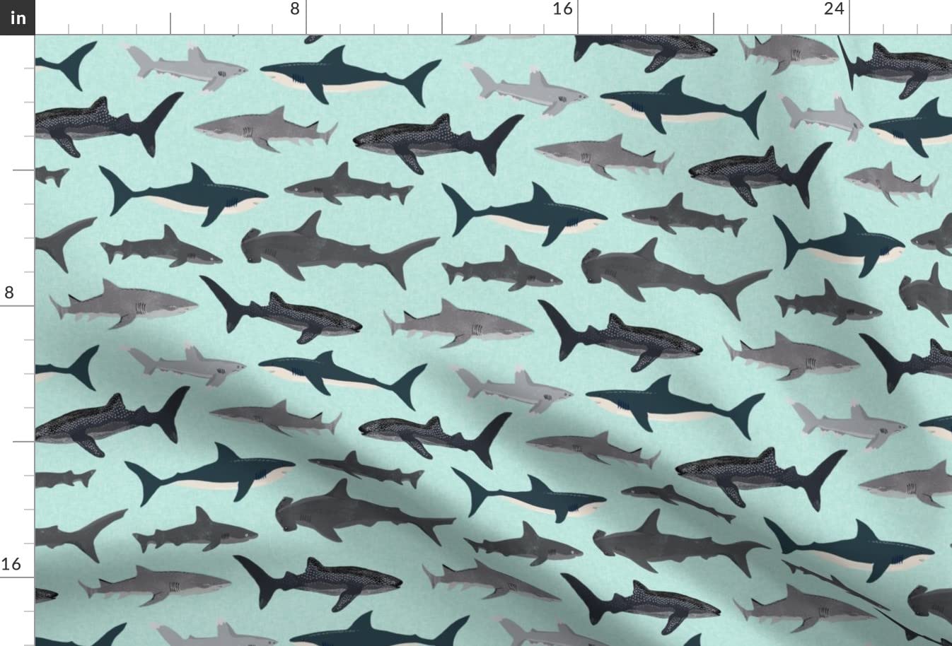 Shark Printed Minky Fabric - Soft Plush Fat Quarter for Baby Blankets, Quilt Backing & Sewing Projects | Ocean Sea Nautical Theme Kids Boys Nursery Decor | Spoonflower Premium Fabric