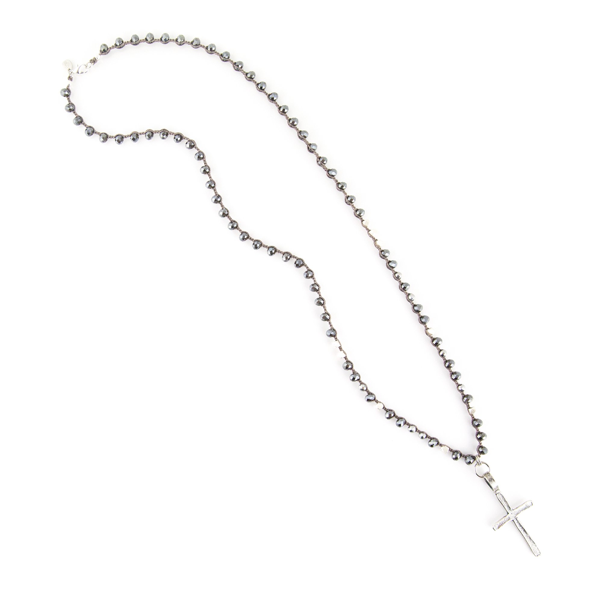 Hand Crochet Remi Necklace with Crystals & Silver Cross - Perfect for Daily Wear & Gifting