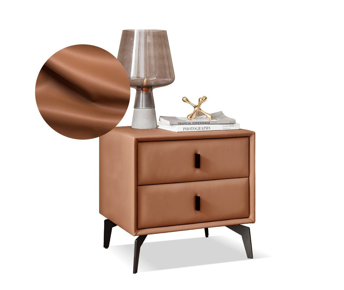 Organic Leather Nightstand - Handcrafted Solid Wood Bedside Table with Drawer for Bedroom Decor | Modern & Rustic Home Furniture for Living Room, Bedroom, or Guest Room