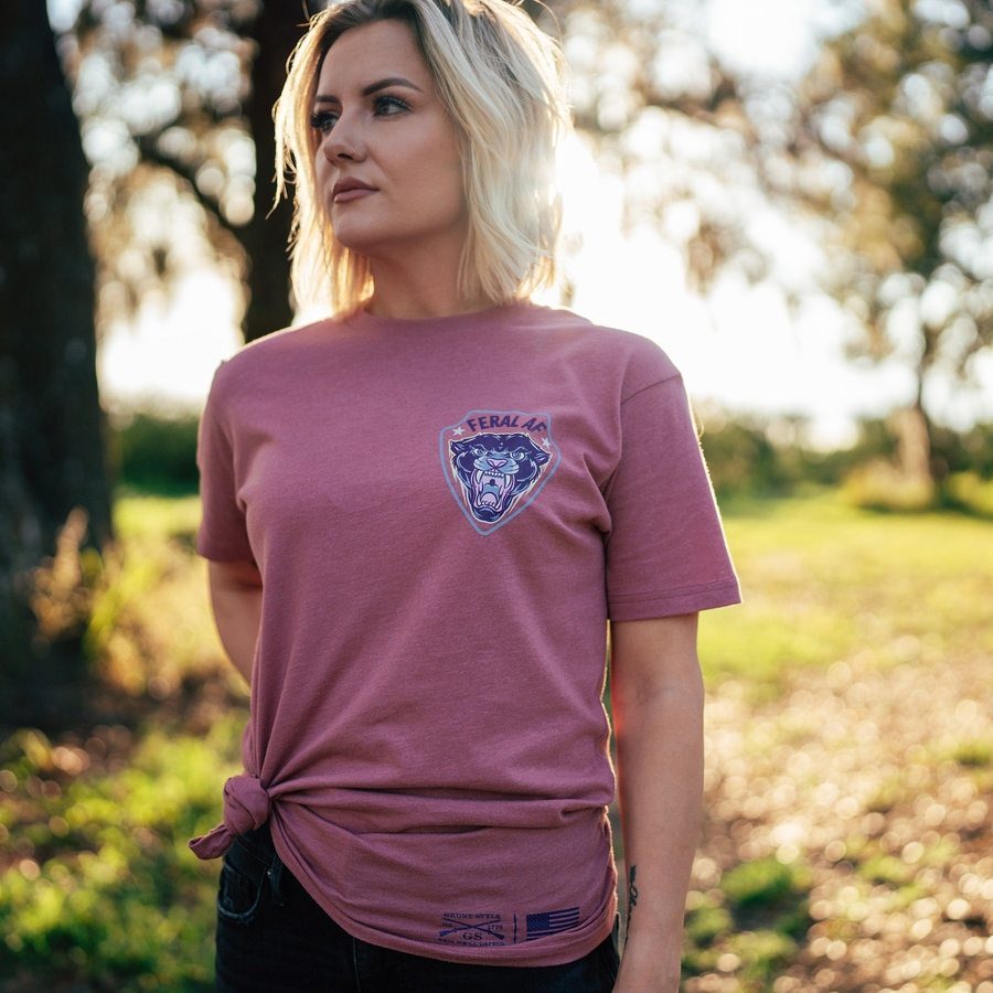 Women's Feral AF Mom Boyfriend Fit T-Shirt - Heather Mauve | Soft Relaxed Fit Tee for Casual Wear, Lounge & Everyday Outfits